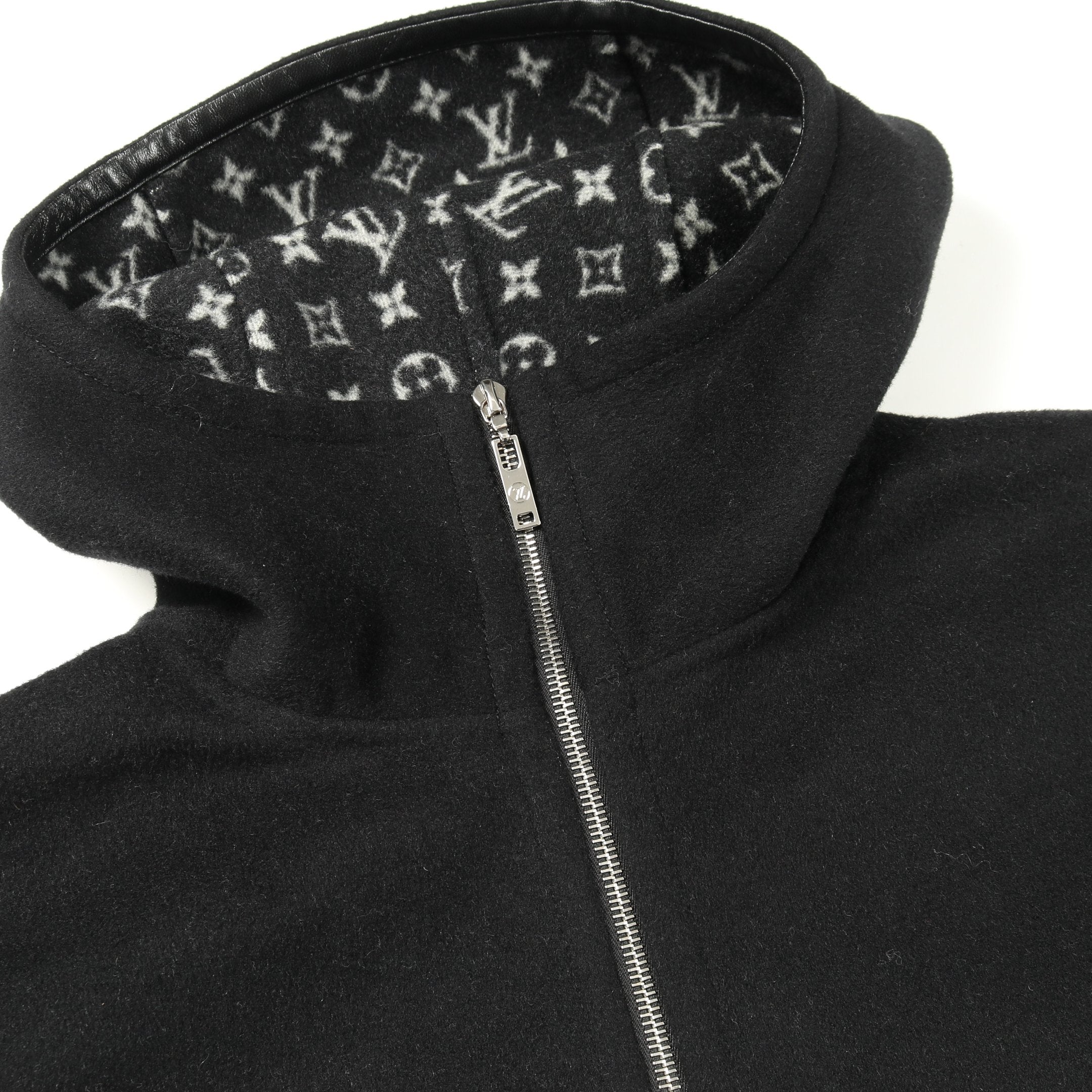 フーデッドケープ モノグラム ポンチョ ウール シルク ブラック フード