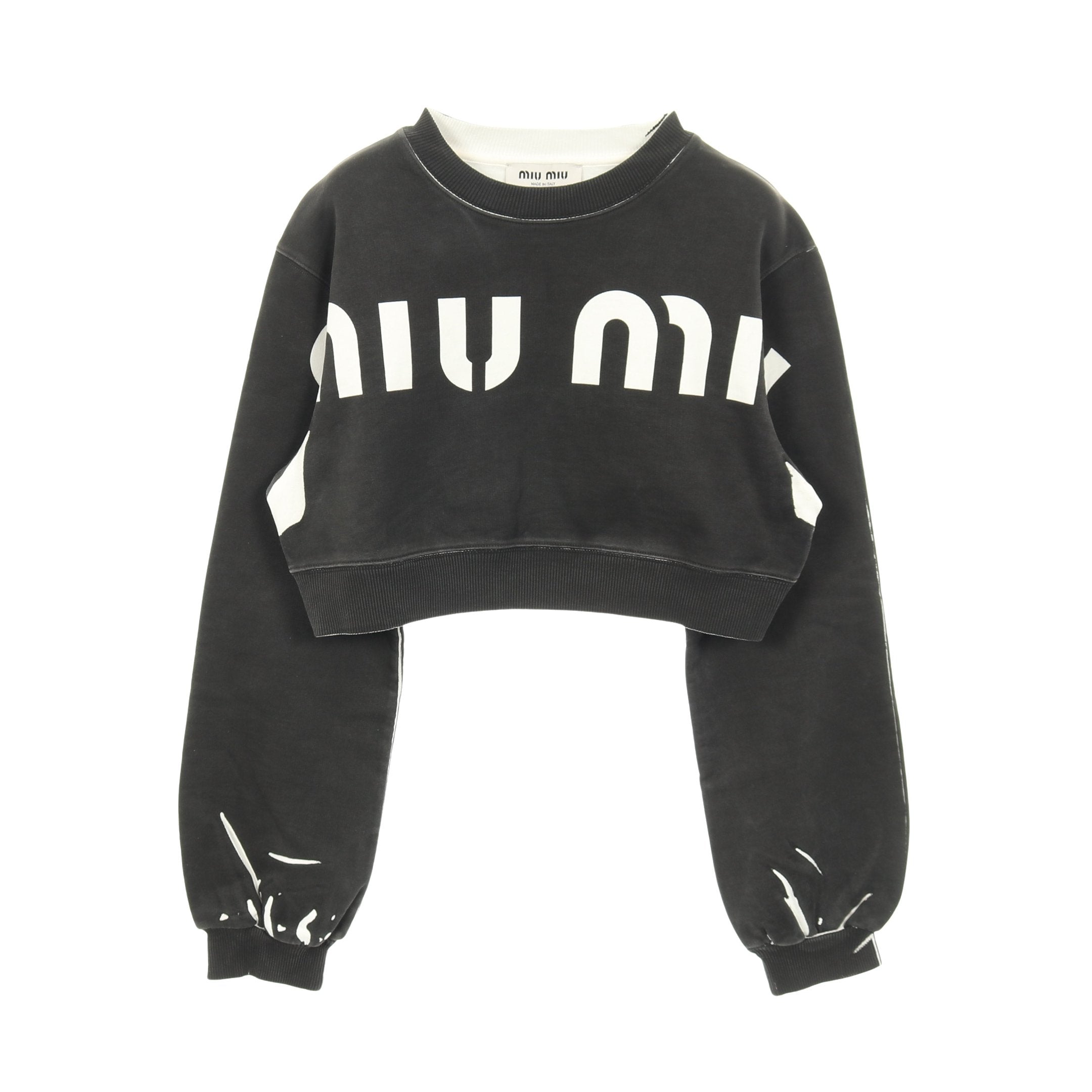miumiu スエット ショート スウェットシャツ クルーネック ロゴ コットン ダークグレー