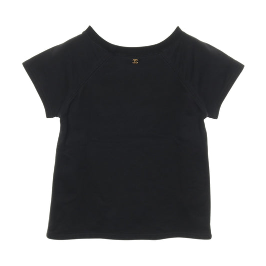 ココマーク Tシャツ クルーネック 半袖 ラグランスリーブ コットン ブラック ゴールド シャネル トップス CHANEL