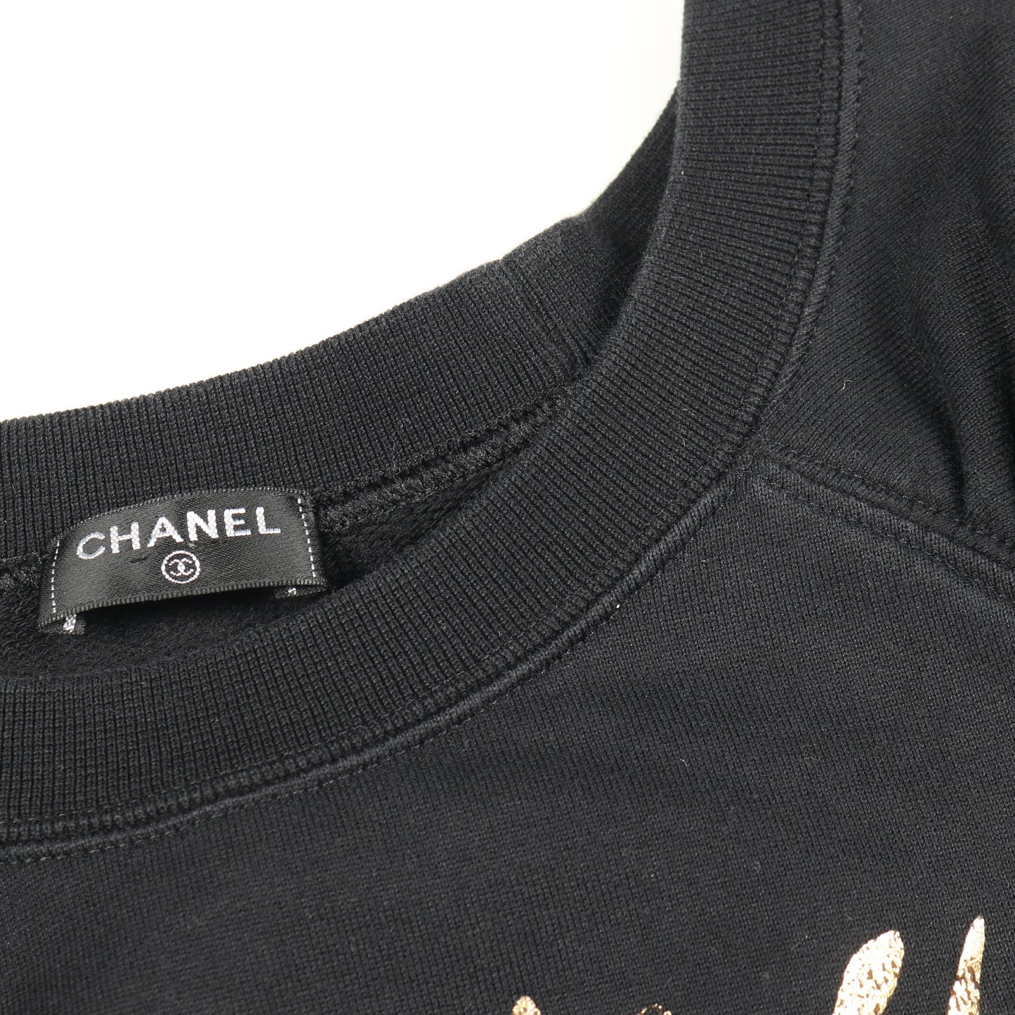 ココマーク Tシャツ クルーネック 半袖 ラグランスリーブ コットン ブラック ゴールド シャネル トップス CHANEL