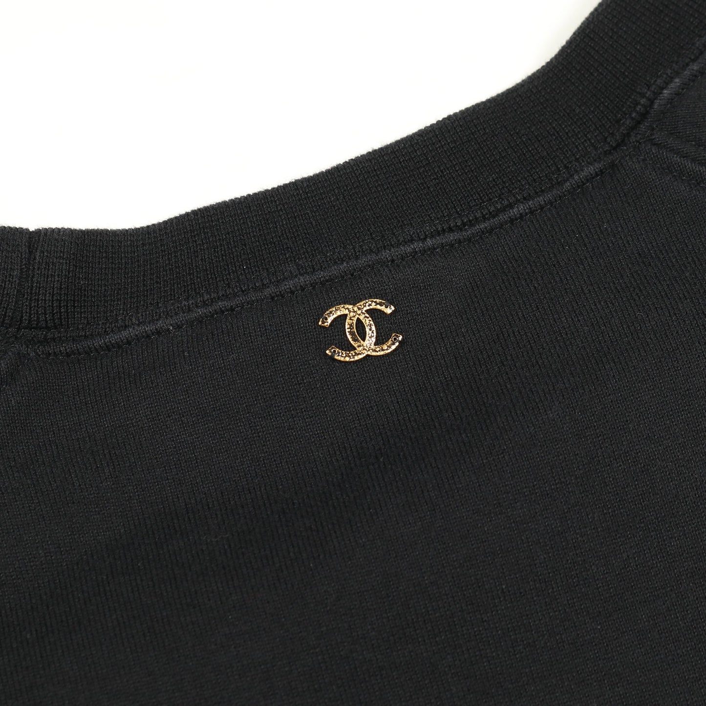 ココマーク Tシャツ クルーネック 半袖 ラグランスリーブ コットン ブラック ゴールド シャネル トップス CHANEL