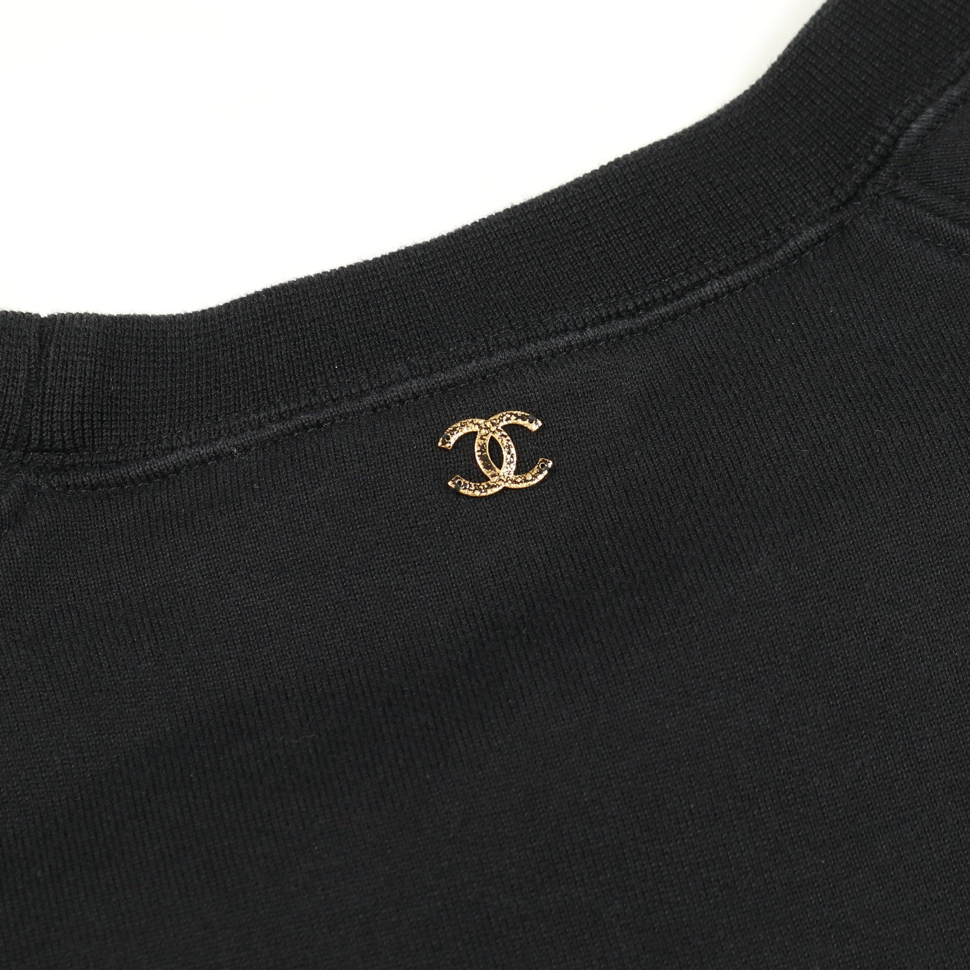 ココマーク Tシャツ クルーネック 半袖 ラグランスリーブ コットン ブラック ゴールド シャネル トップス CHANEL