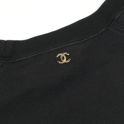 ココマーク Tシャツ クルーネック 半袖 ラグランスリーブ コットン ブラック ゴールド シャネル トップス CHANEL