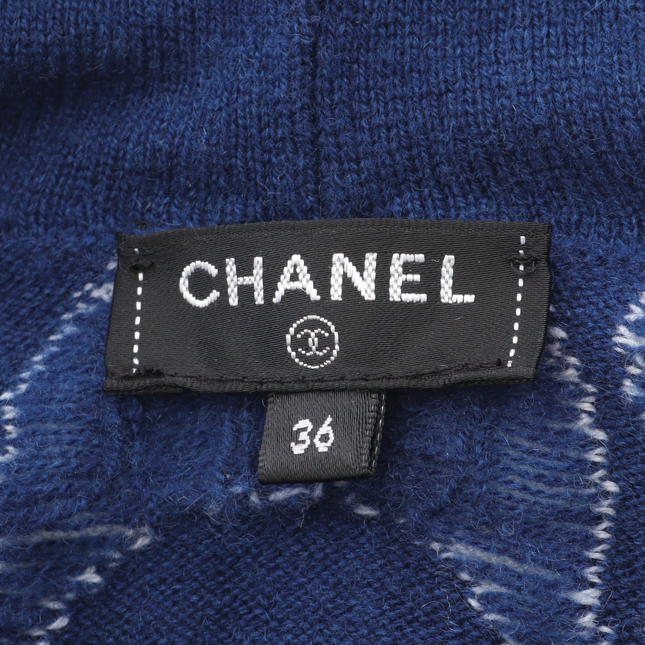 CHANELネイビー×ホワイトパーカー ココマーク プルオーバーパーカー 総柄 カシミヤ ネイビー ホワイト