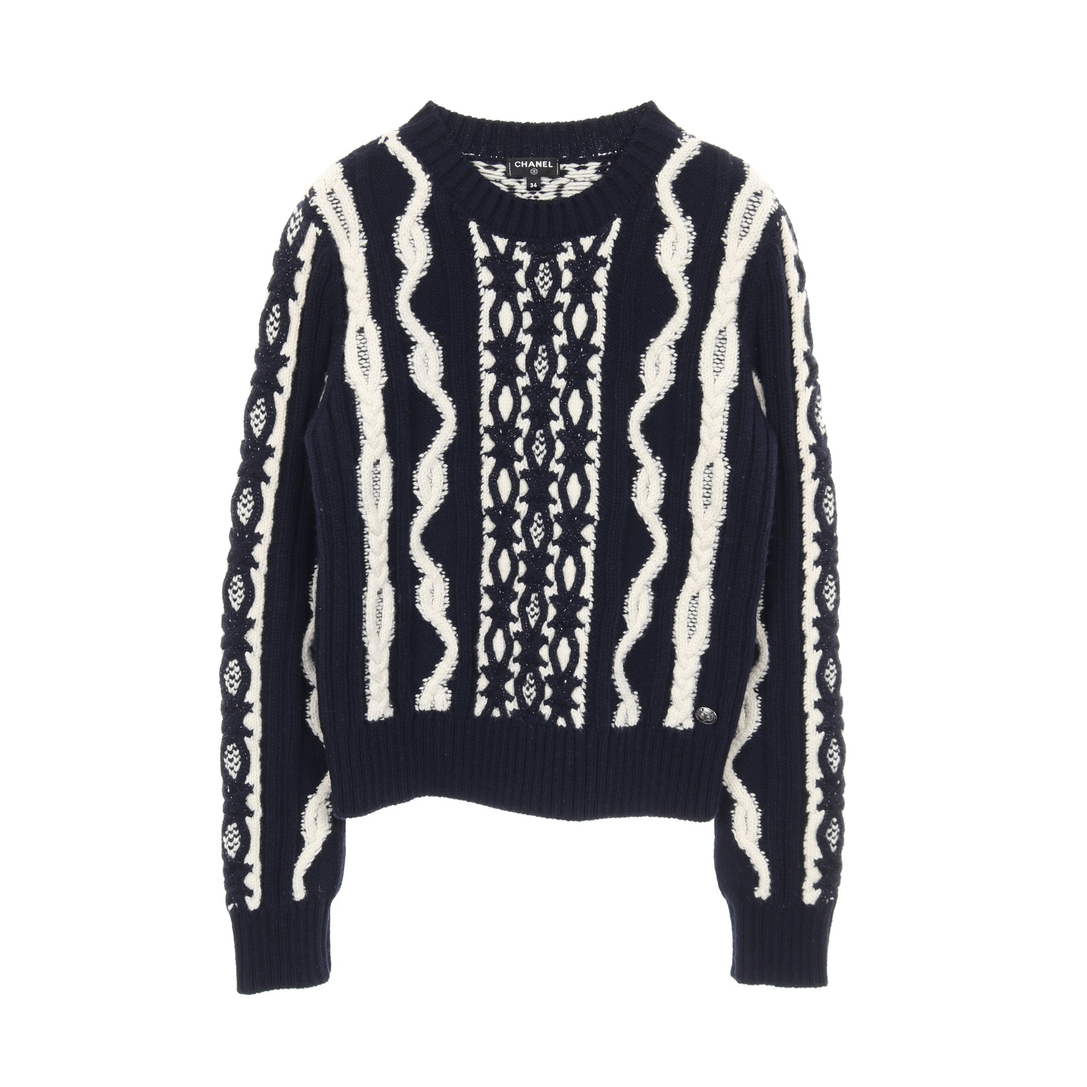 CHANEL カシミヤ セーター ケーブルセーター ニット ウール カシミヤ ネイビー ホワイト シャネル