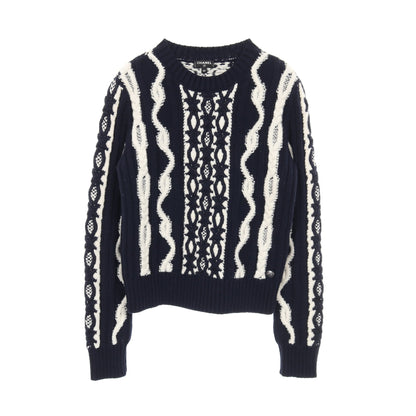 ケーブルセーター ニット ウール カシミヤ ネイビー ホワイト シャネル トップス CHANEL