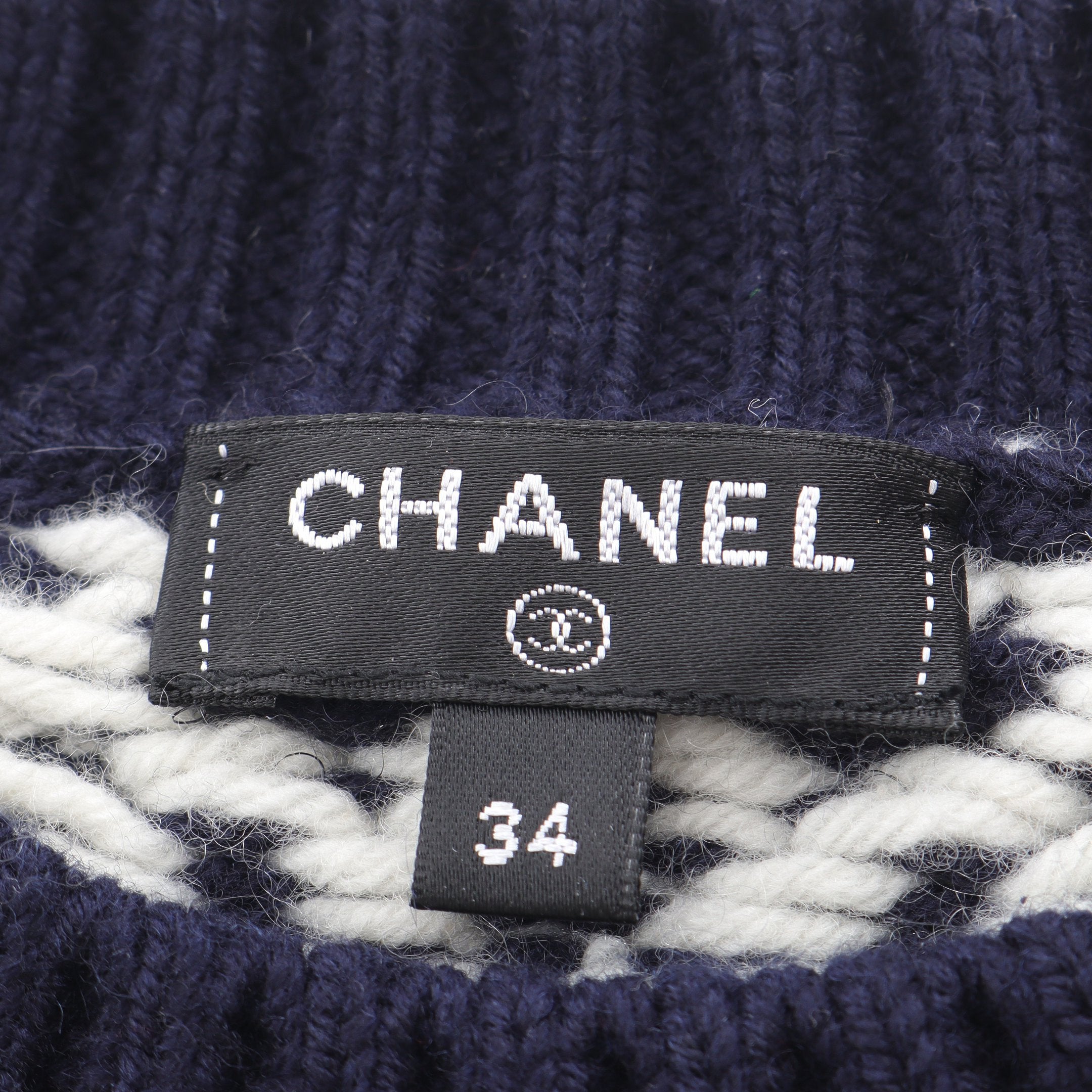 ケーブルセーター ニット ウール カシミヤ ネイビー ホワイト シャネル