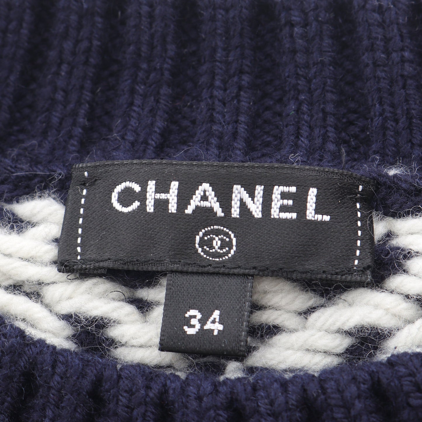 ケーブルセーター ニット ウール カシミヤ ネイビー ホワイト シャネル トップス CHANEL