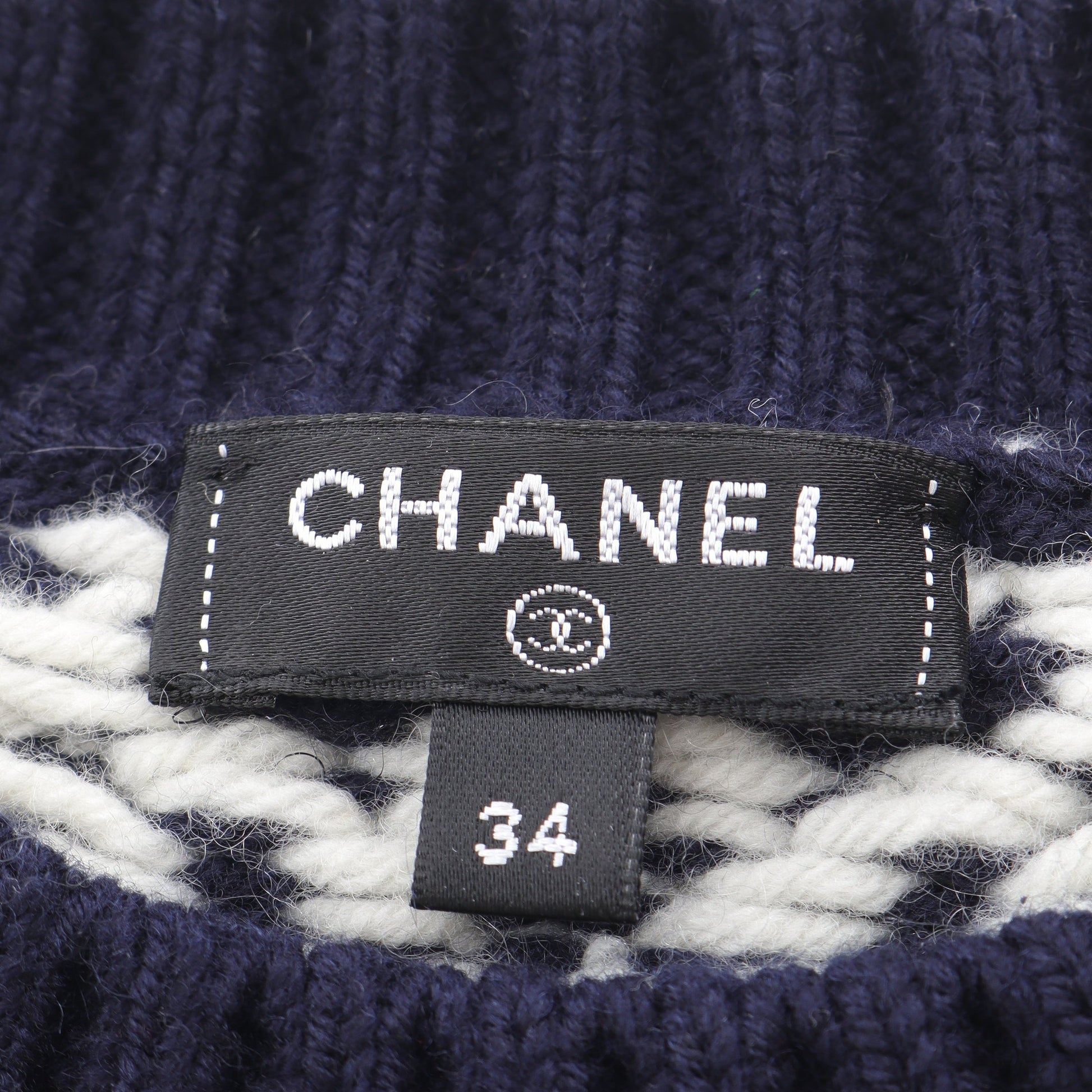 ケーブルセーター ニット ウール カシミヤ ネイビー ホワイト シャネル トップス CHANEL