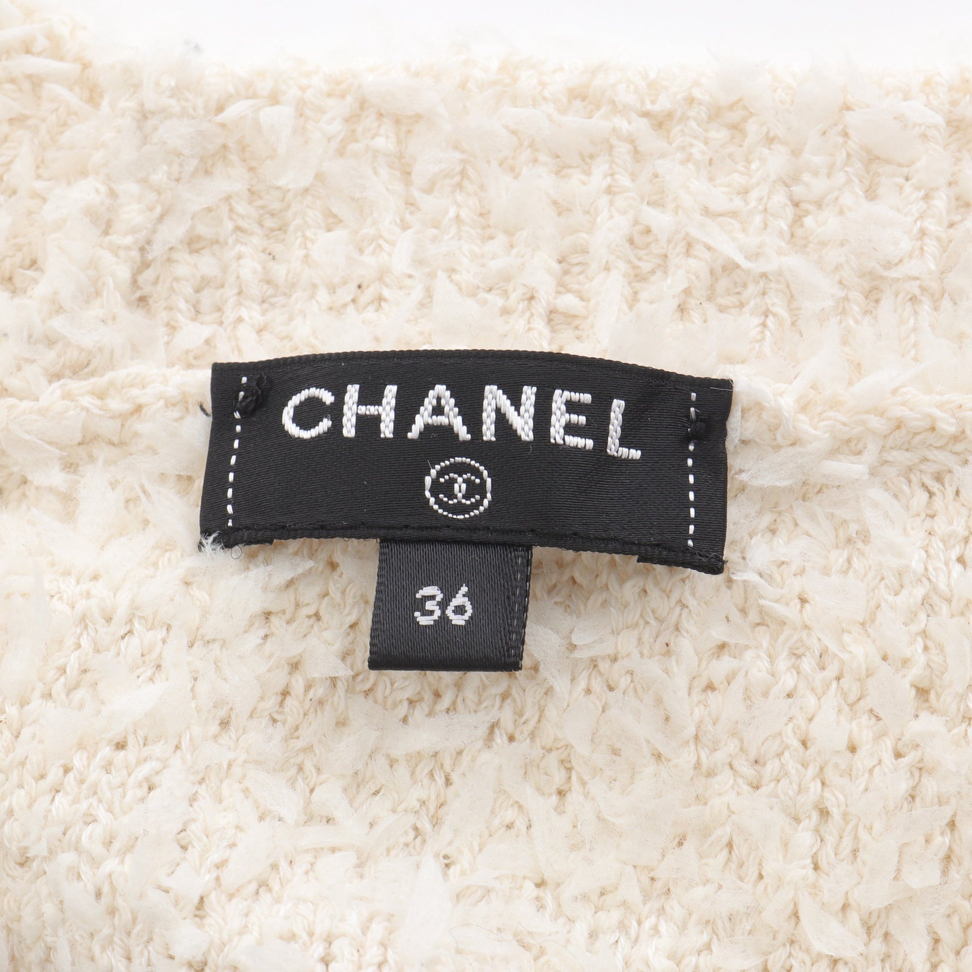 DEAUVILLE BIARRITZ VENISE ココマーク ニット Vネック コットン ナイロン シルク オフホワイト ブルー 2019年SS シャネル トップス CHANEL