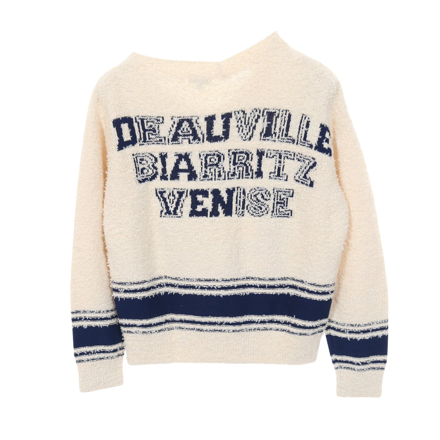 DEAUVILLE BIARRITZ VENISE ココマーク ニット Vネック コットン ナイロン シルク オフホワイト ブルー 2019年SS シャネル トップス CHANEL