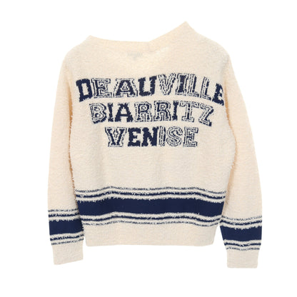 DEAUVILLE BIARRITZ VENISE ココマーク ニット Vネック コットン ナイロン シルク オフホワイト ブルー 2019年SS シャネル トップス CHANEL
