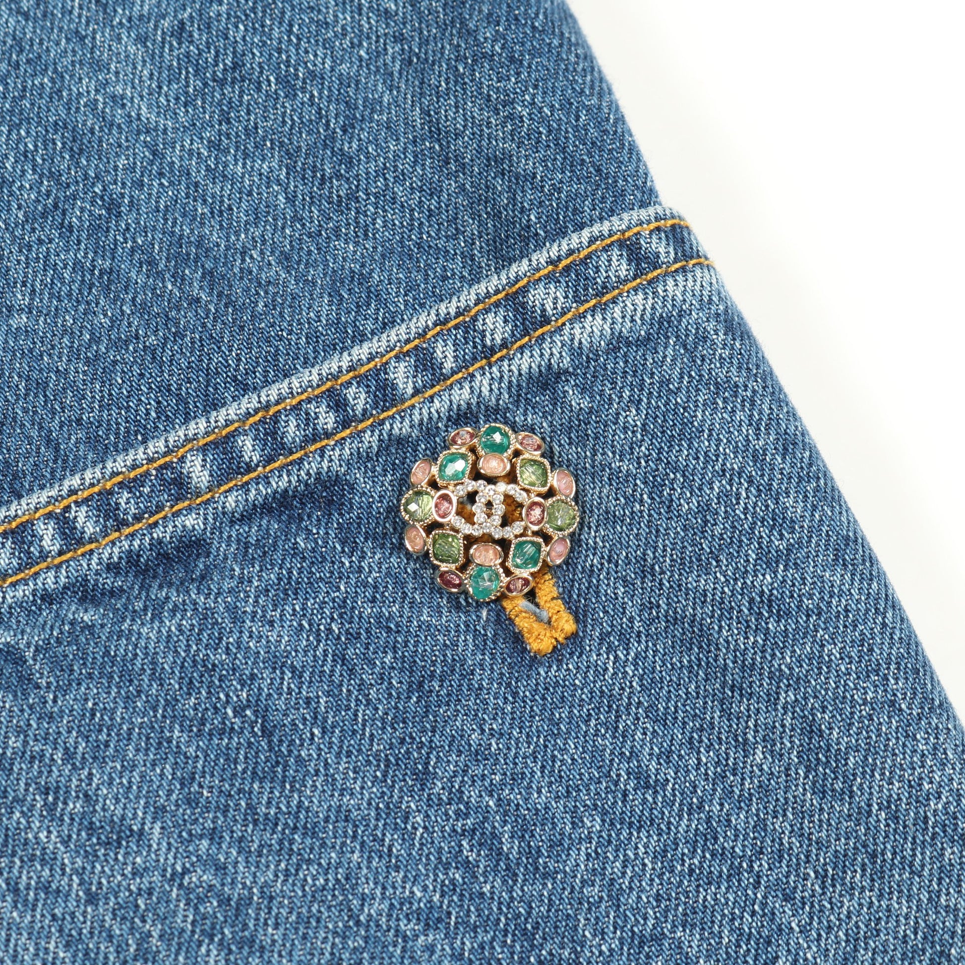 ココマーク ビジューボタン デニムパンツ コットン ブルー シャネル  