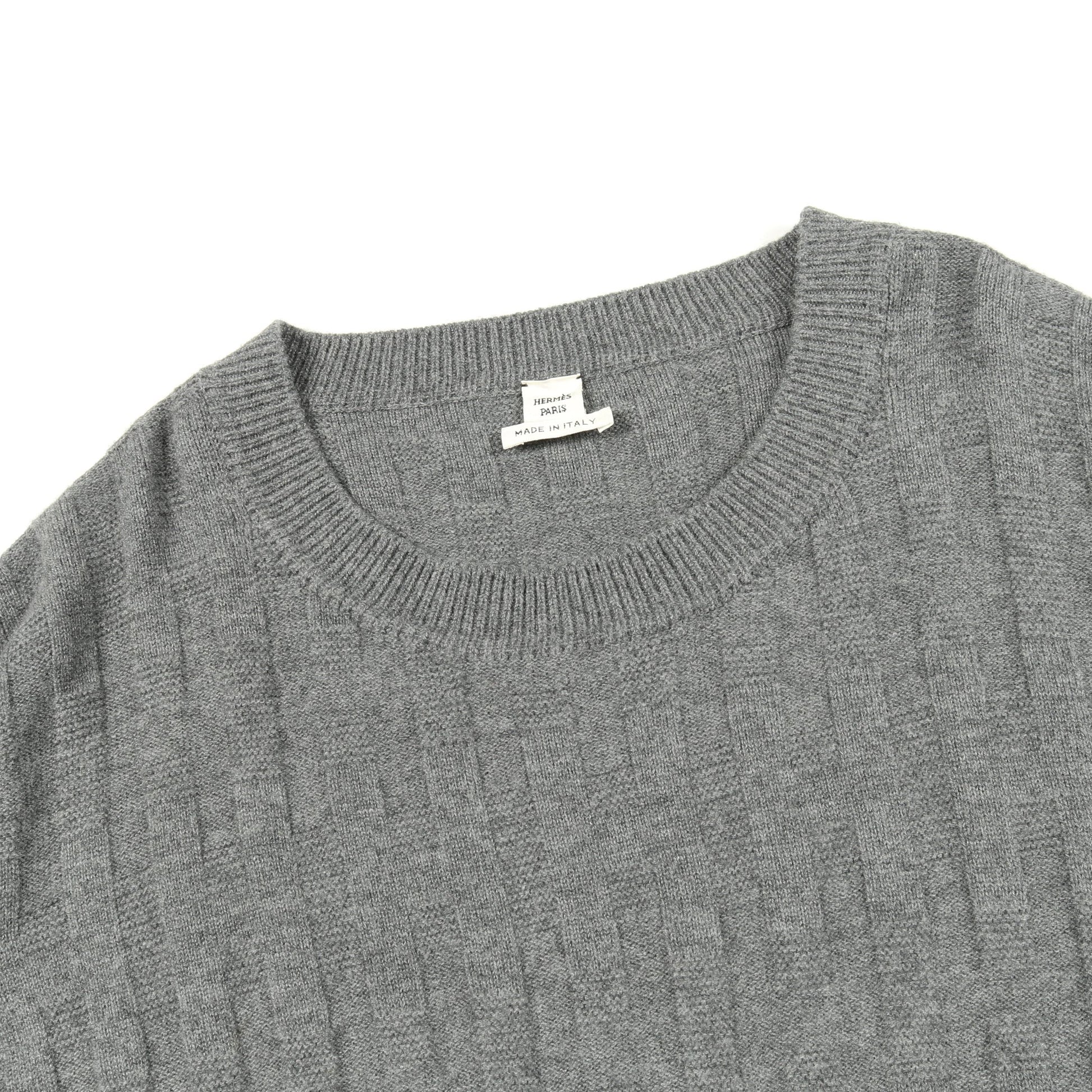 H柄 ニットワンピース クルーネック ウール グレー エルメス – RECLO 