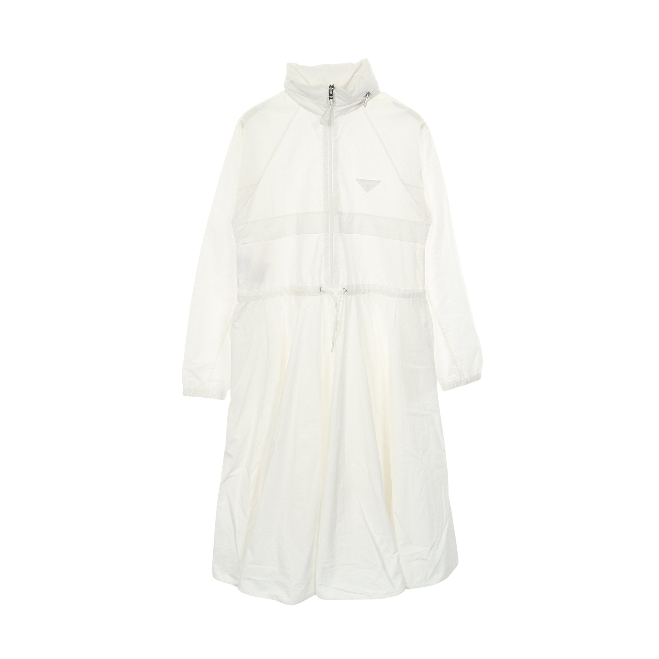 ワンピース 長袖 コットン ホワイト フード付き 三角ロゴプレート