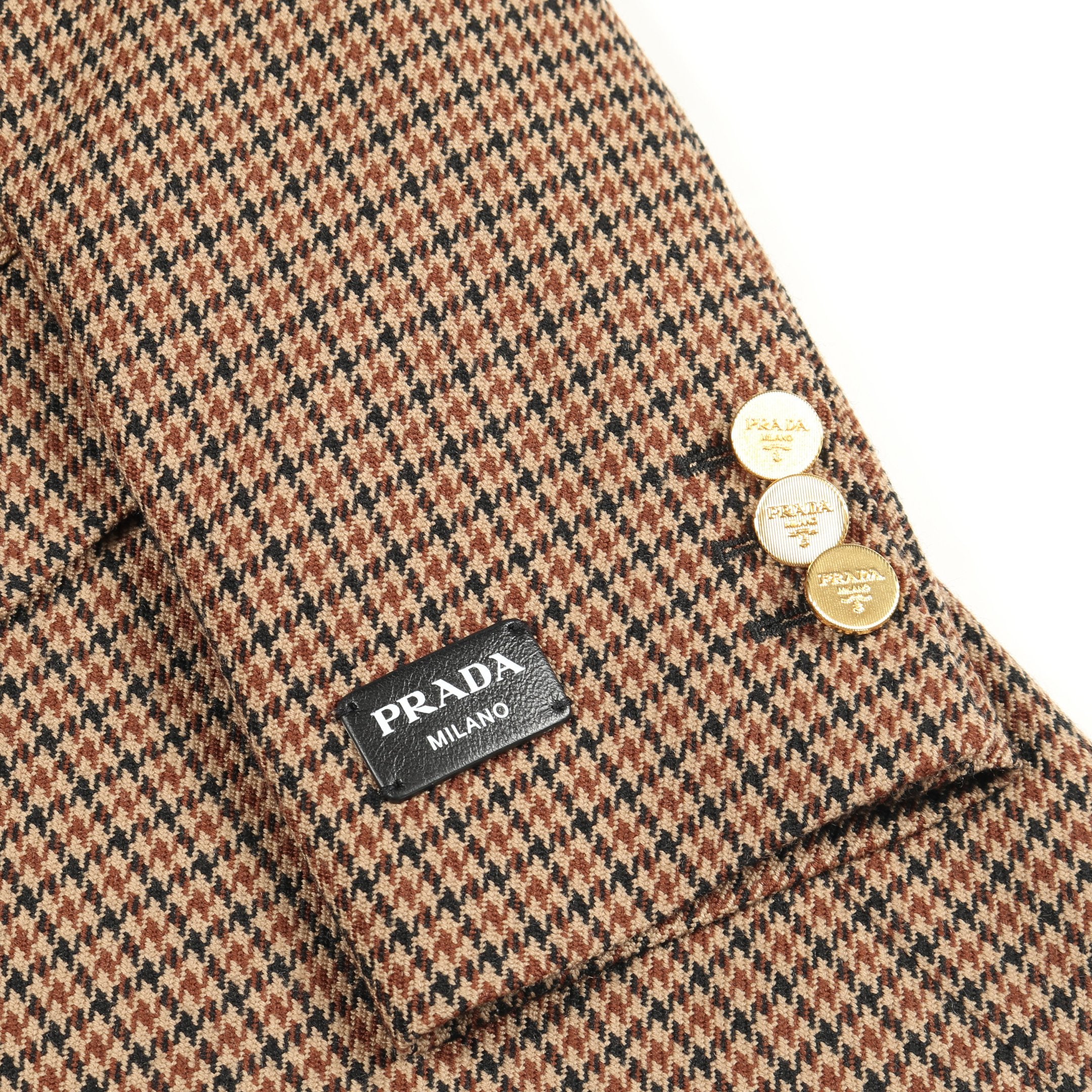 テーラードジャケット 千鳥格子 ロゴボタン ウール ブラウン プラダ