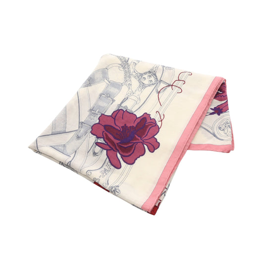 カレジェアン カレ140 CAVALCADOUR Fleuri スカーフ ショール カシミヤ シルク アイボリー ピンク マルチカラー エルメス 財布・小物 HERMES