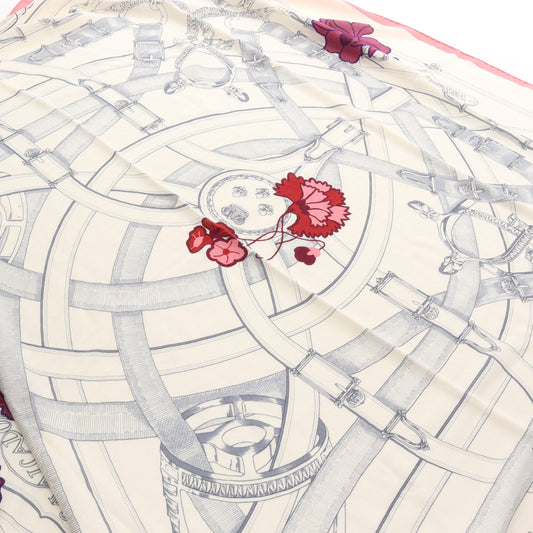 カレジェアン カレ140 CAVALCADOUR Fleuri スカーフ ショール カシミヤ シルク アイボリー ピンク マルチカラー エルメス 財布・小物 HERMES