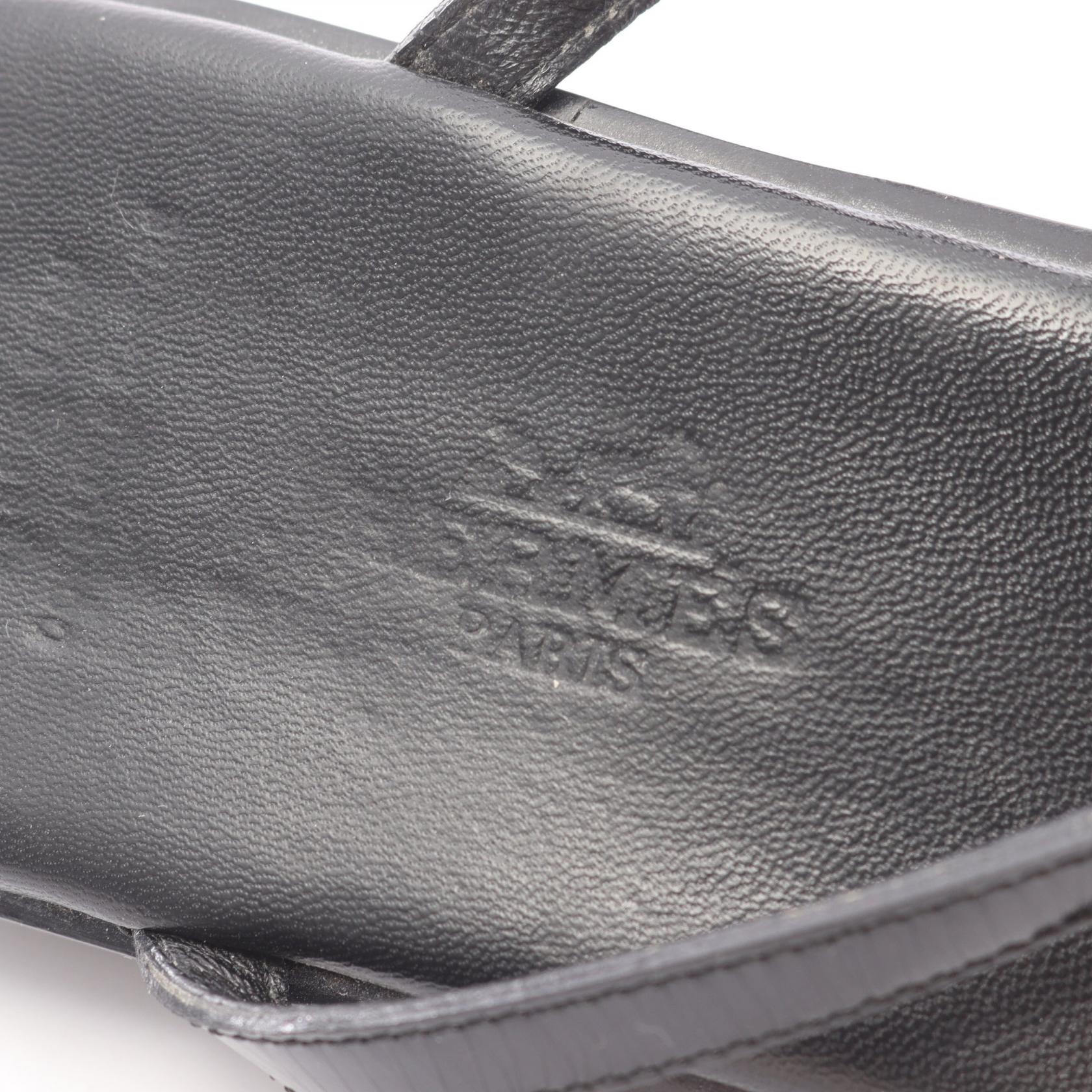 ケリー金具 トングサンダル レザー ブラック エルメス シューズ HERMES