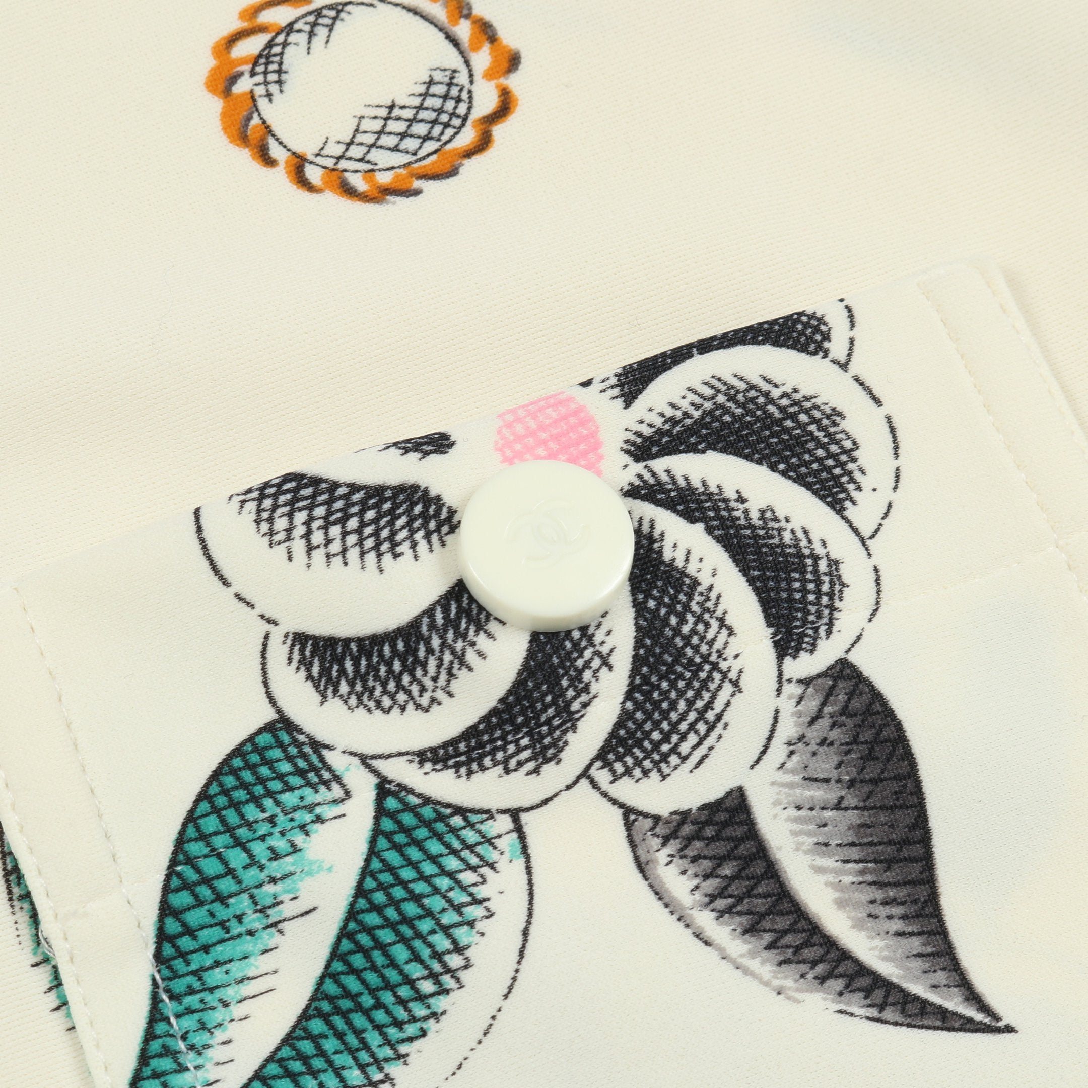 ココマークボタン クロップド丈 カーディガン 半袖 総柄 ナイロン オフ