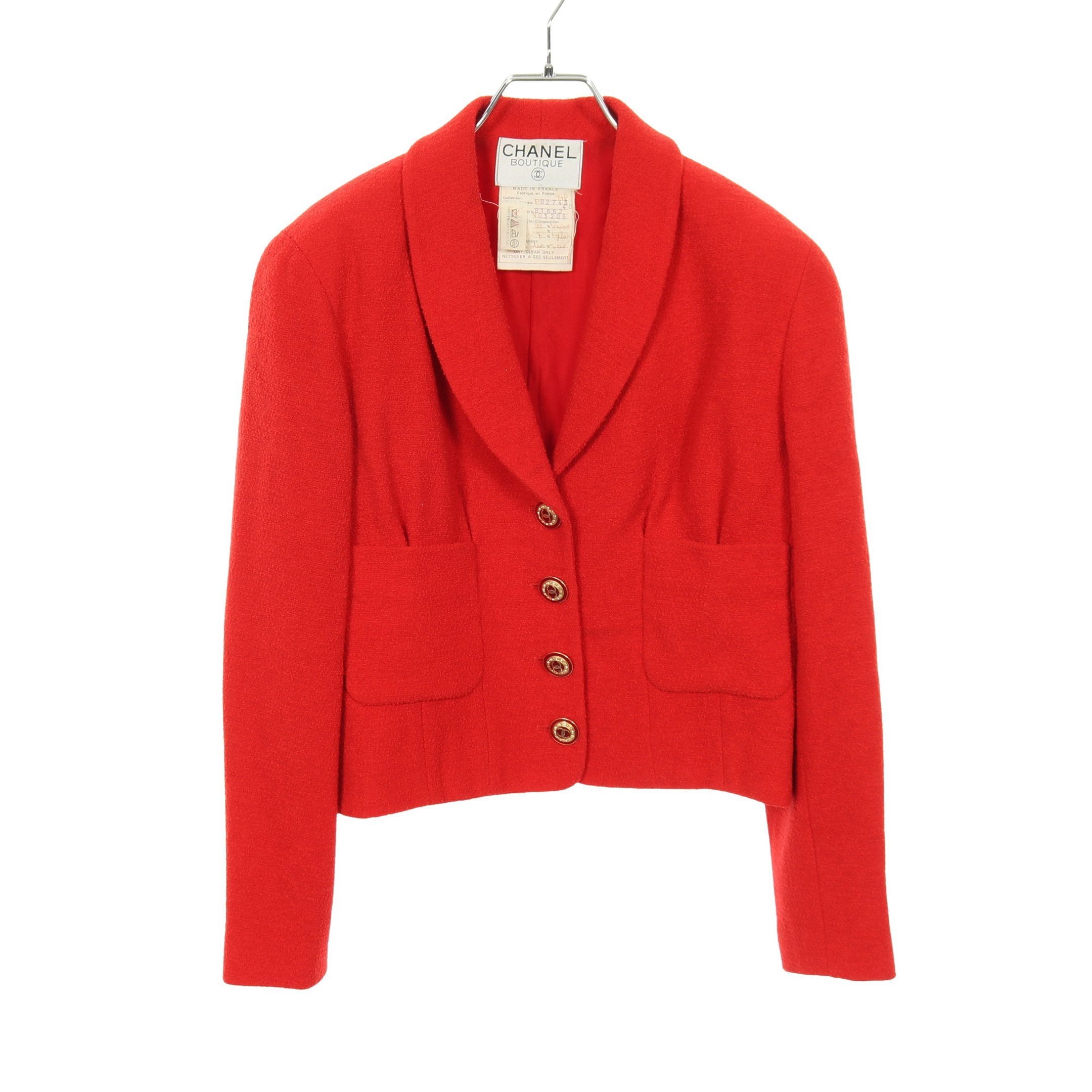 ココマークボタン ツイード テーラードジャケット ウール レッド