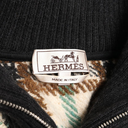 ニット ハーフジップ チェック ウール アイボリー ブラック マルチカラー エルメス トップス HERMES
