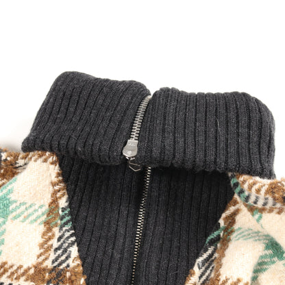 ニット ハーフジップ チェック ウール アイボリー ブラック マルチカラー エルメス トップス HERMES
