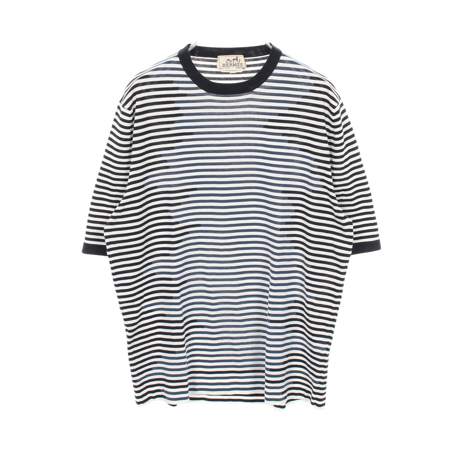 半袖Tシャツ クルーネック ボーダー コットン ネイビー エルメス トップス HERMES