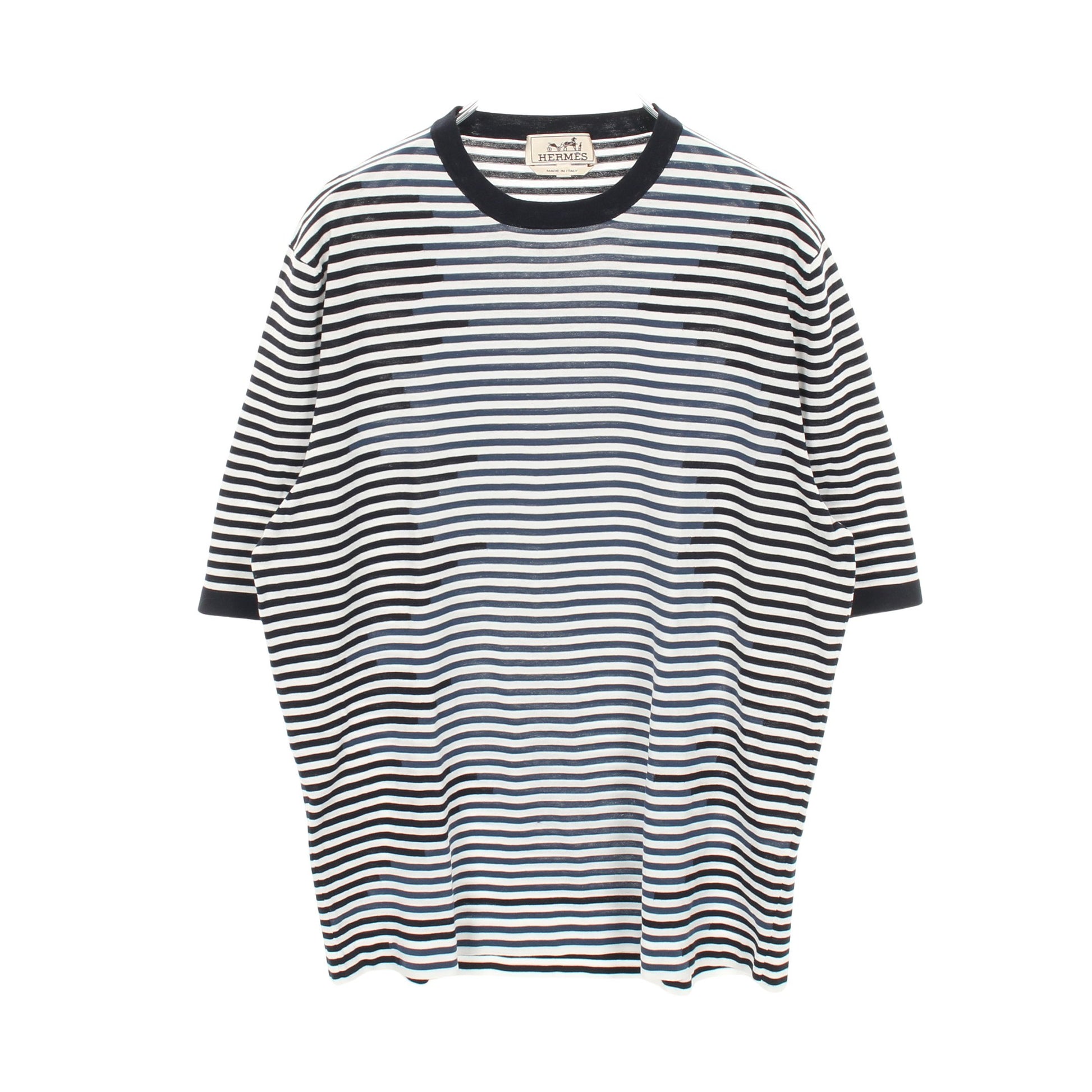 半袖Tシャツ クルーネック ボーダー コットン ネイビー エルメス トップス HERMES