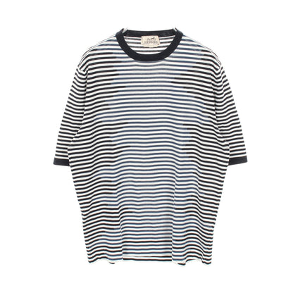半袖Tシャツ クルーネック ボーダー コットン ネイビー エルメス トップス HERMES