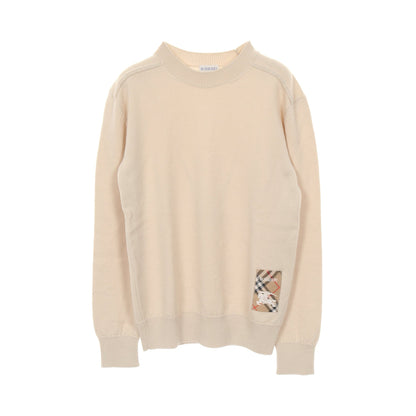 ニット クルーネック ロゴパッチ ウール アイボリー バーバリー トップス BURBERRY
