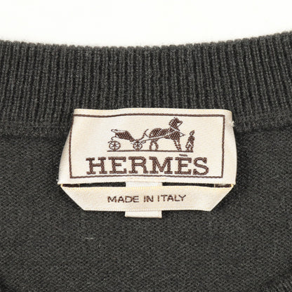 ニット クルーネック 長袖 花柄 カシミヤ ダークグレー ブラック ホワイト エルメス トップス HERMES