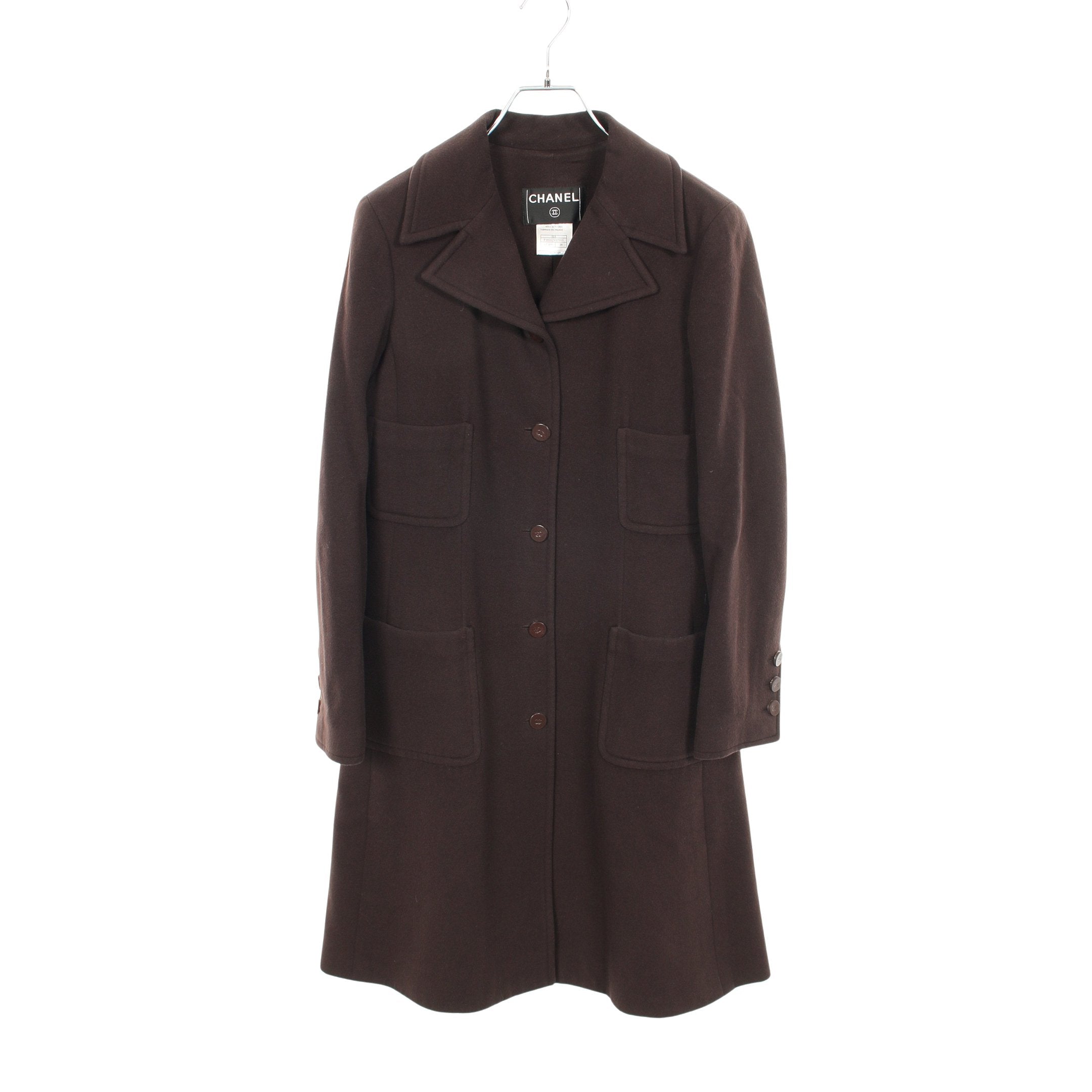 CHANEL ブラウン テーラードジャケット Pコート コート カシミヤ ダークブラウン シャネル – RECLO