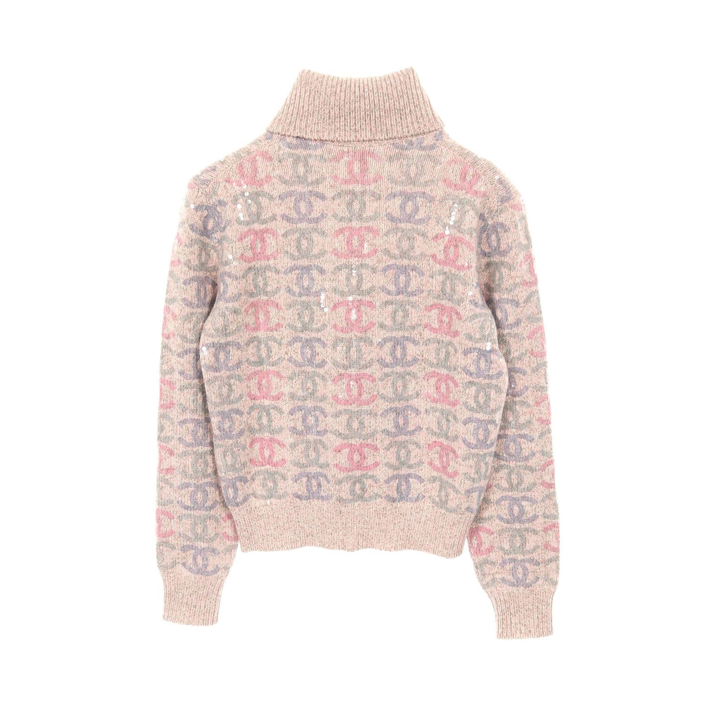 ココマーク スパンコール セーター ニット タートルネック カシミヤ ピンク マルチカラー シャネル トップス CHANEL