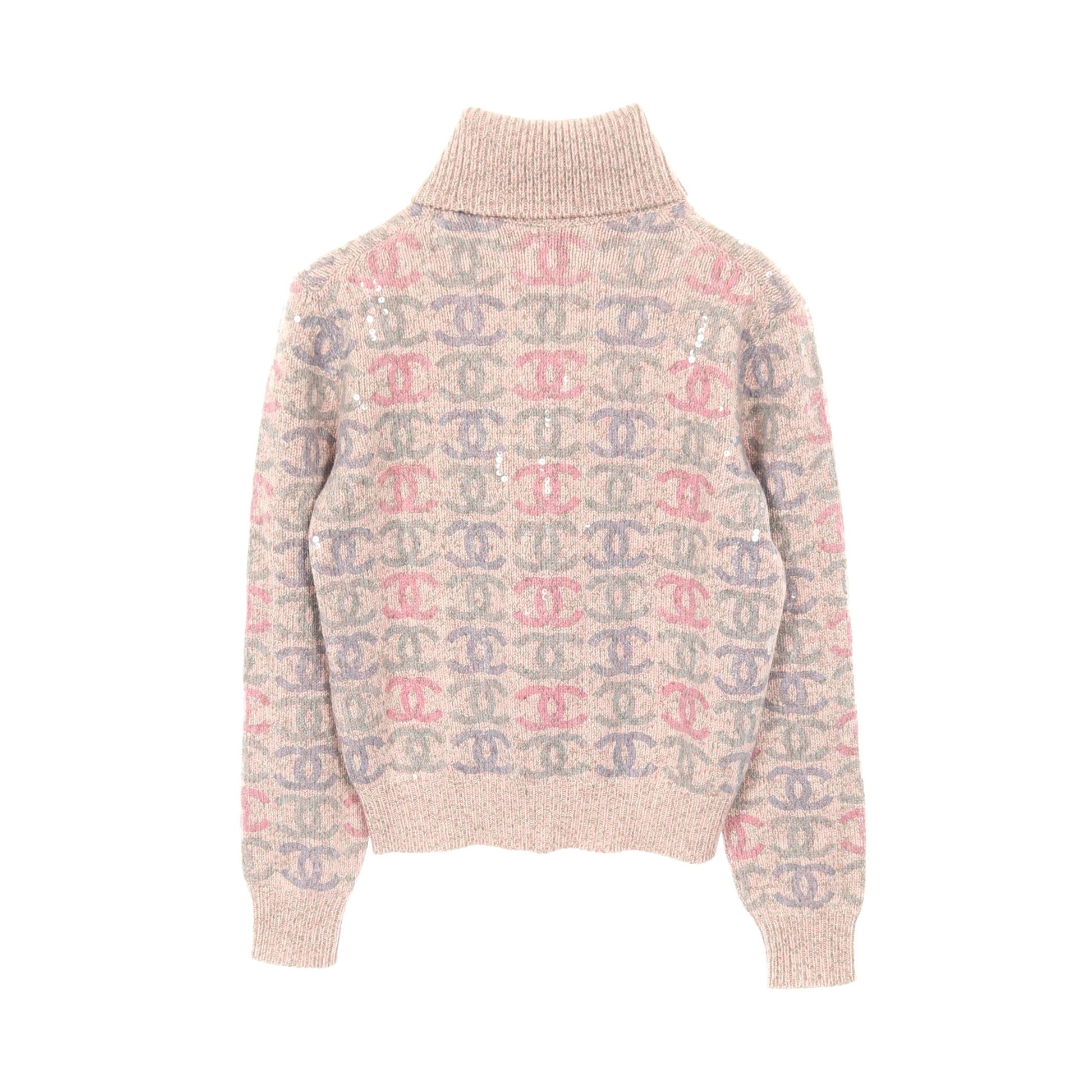 ココマーク スパンコール セーター ニット タートルネック カシミヤ ピンク マルチカラー シャネル トップス CHANEL