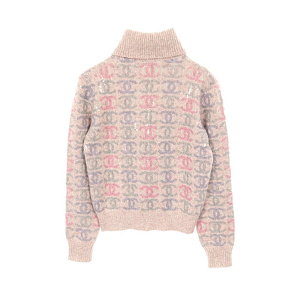ココマーク スパンコール セーター ニット タートルネック カシミヤ ピンク マルチカラー シャネル トップス CHANEL