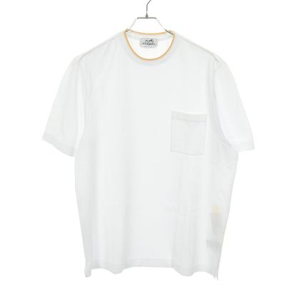 H刺繍 ポケット Tシャツ クルーネック 半袖 コットン ホワイト エルメス トップス HERMES