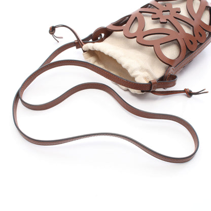 アナグラムカットアウト ポケット ショルダーバッグ レザー キャンバス ブラウン ベージュ ロエベ バッグ LOEWE