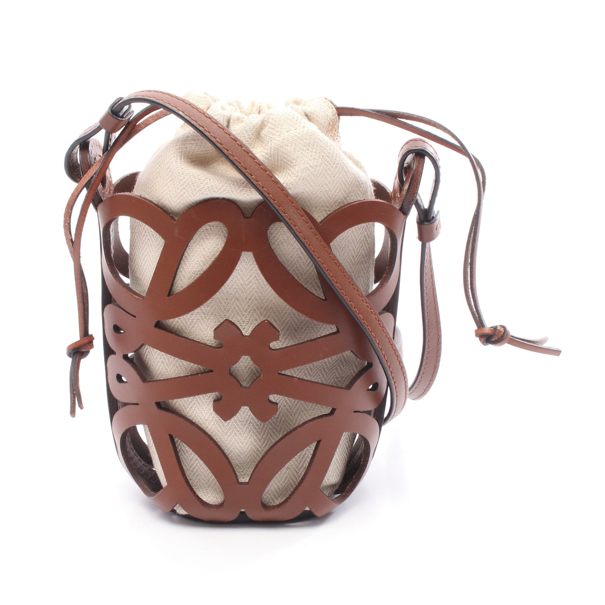 アナグラムカットアウト ポケット ショルダーバッグ レザー キャンバス ブラウン ベージュ ロエベ バッグ LOEWE