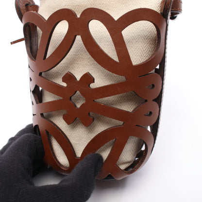 アナグラムカットアウト ポケット ショルダーバッグ レザー キャンバス ブラウン ベージュ ロエベ バッグ LOEWE