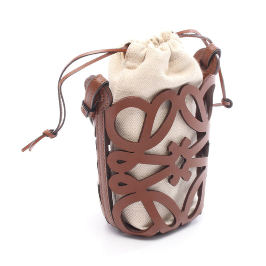 アナグラムカットアウト ポケット ショルダーバッグ レザー キャンバス ブラウン ベージュ ロエベ