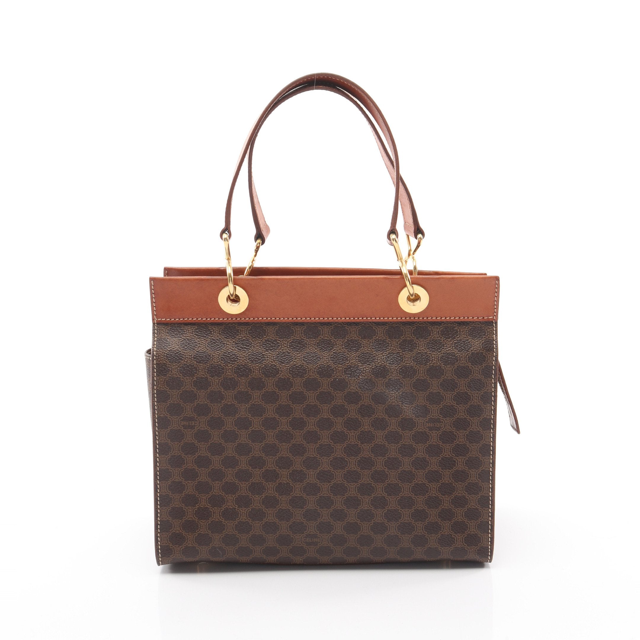 マカダム ハンドバッグ PVC レザー ダークブラウン ライトブラウン