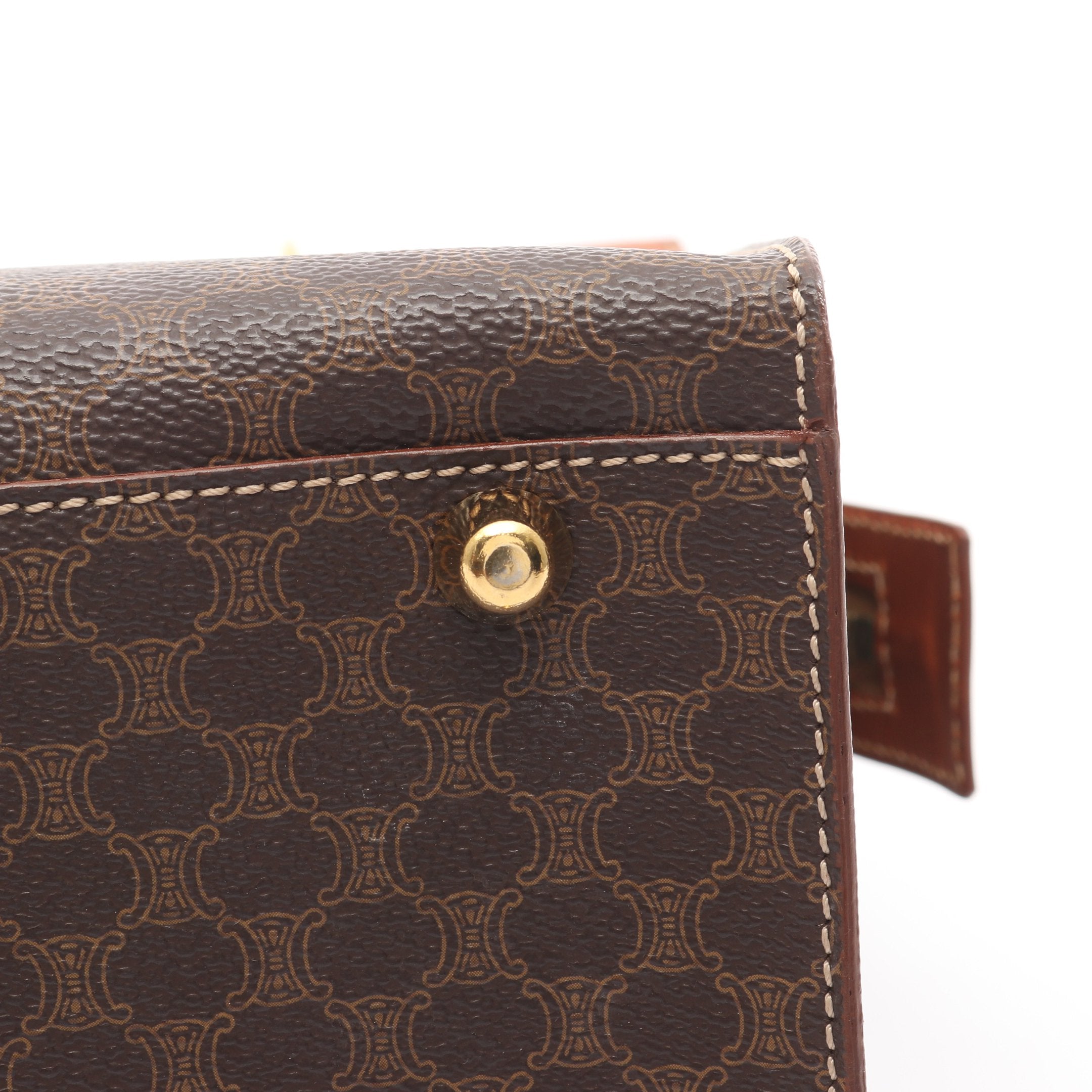 マカダム ハンドバッグ PVC レザー ダークブラウン ライトブラウン