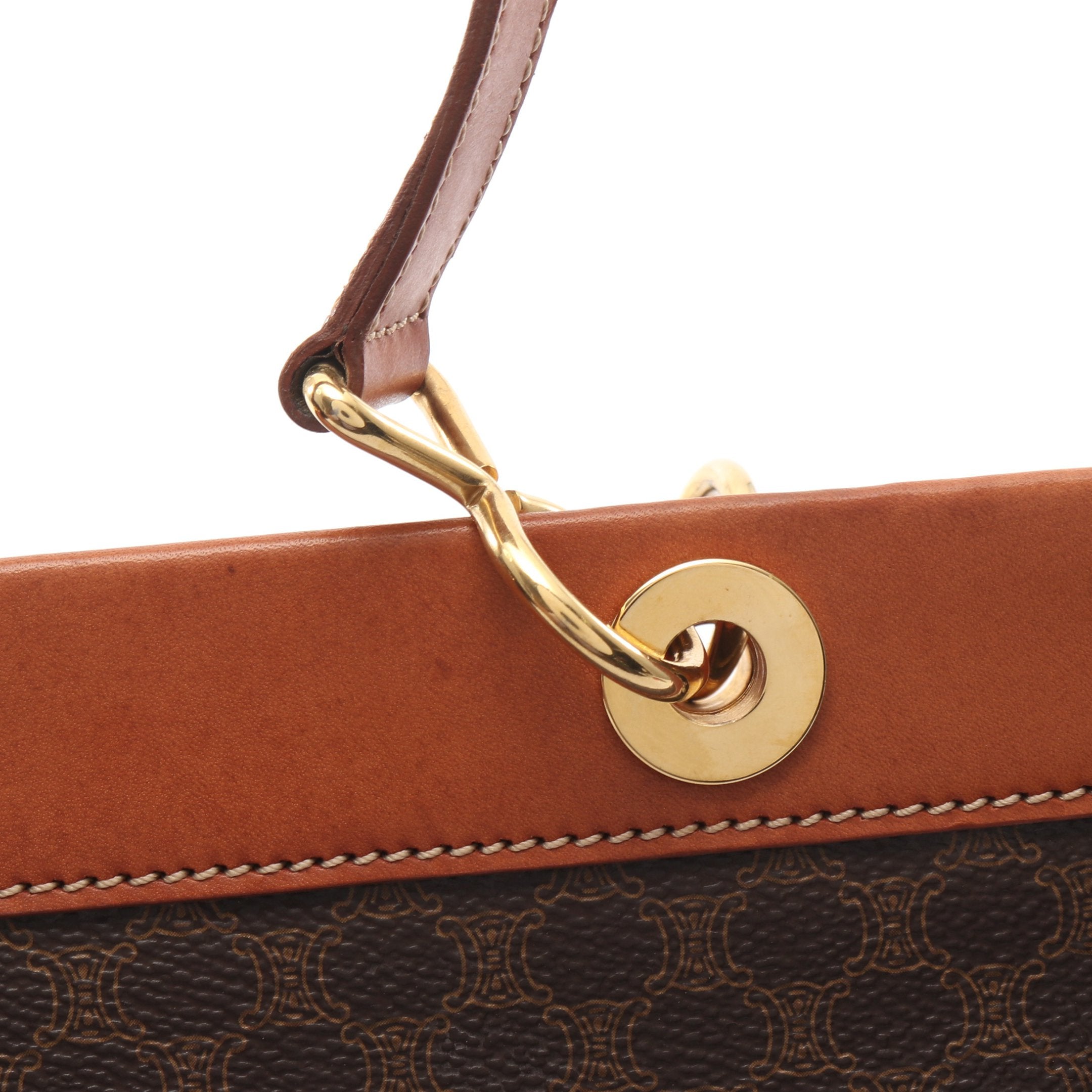 マカダム ハンドバッグ PVC レザー ダークブラウン ライトブラウン