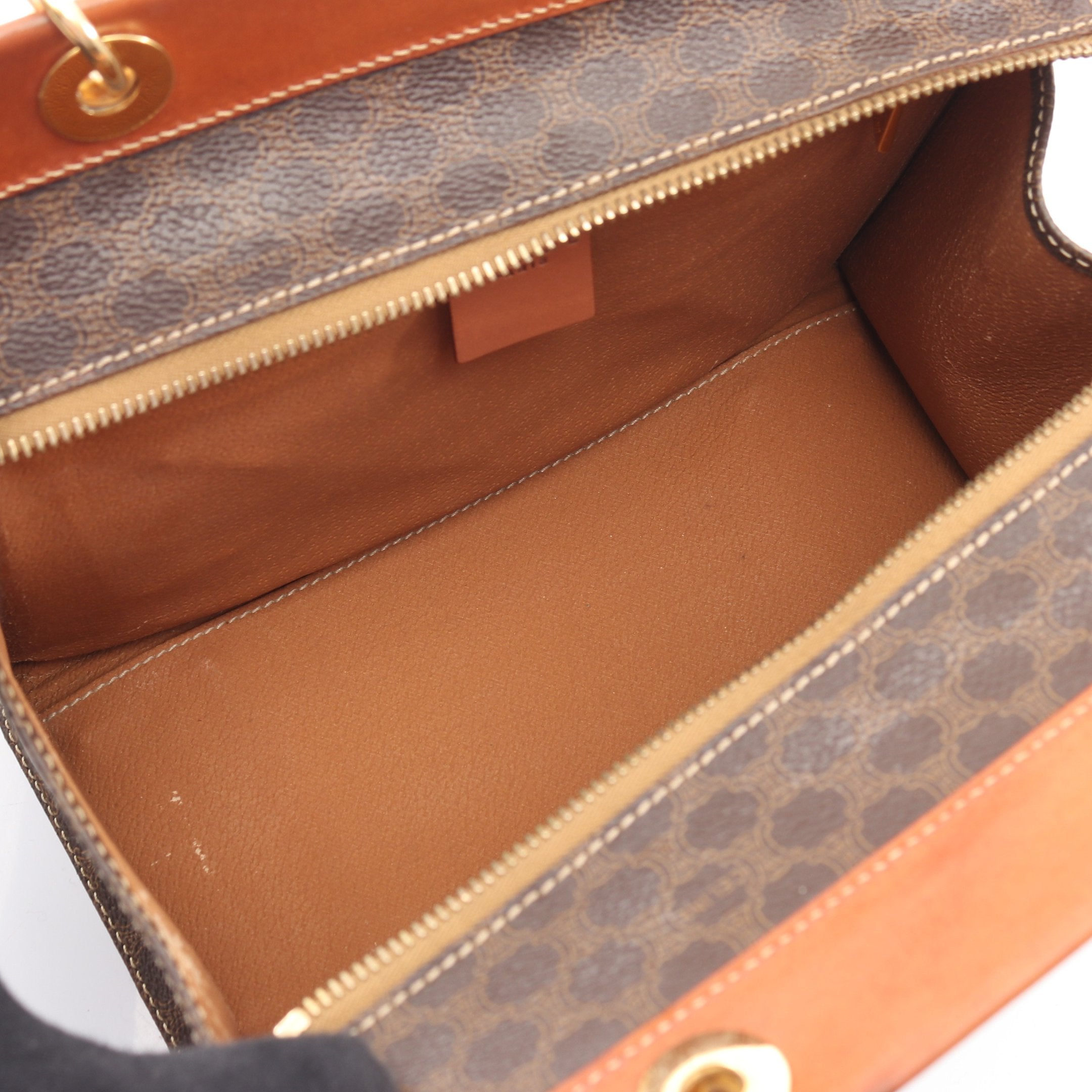 マカダム ハンドバッグ PVC レザー ダークブラウン ライトブラウン