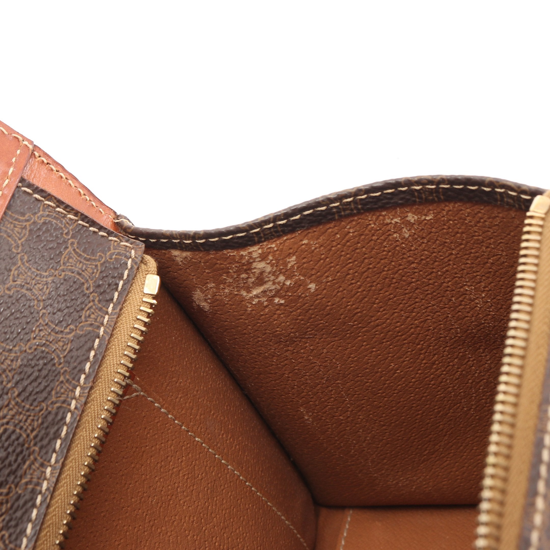 マカダム ハンドバッグ PVC レザー ダークブラウン ライトブラウン