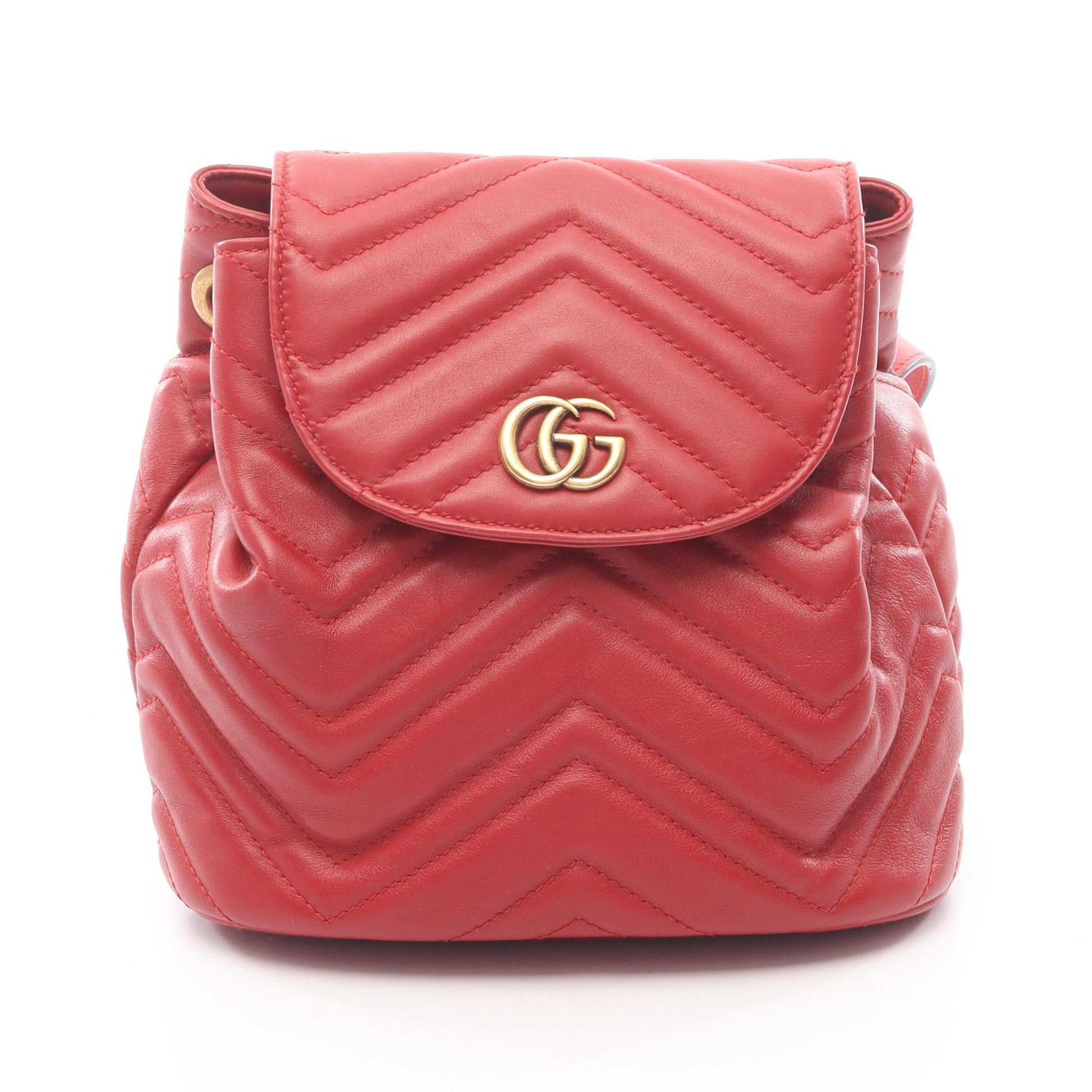 GGマーモント バックパック リュックサック ミニリュック レザー レッド キルティング グッチ バッグ GUCCI