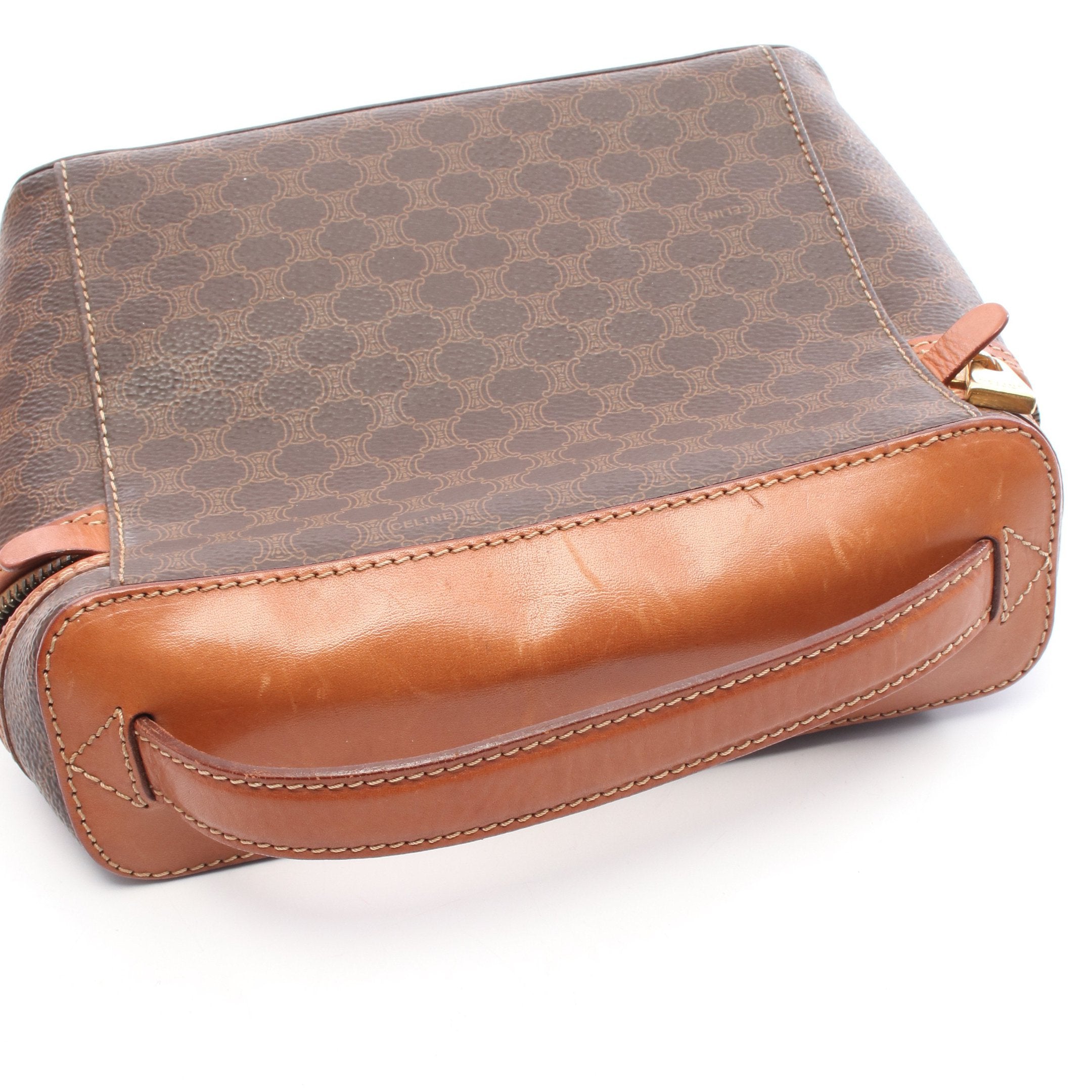 マカダム ハンドバッグ バニティバッグ PVC レザー ダークブラウン