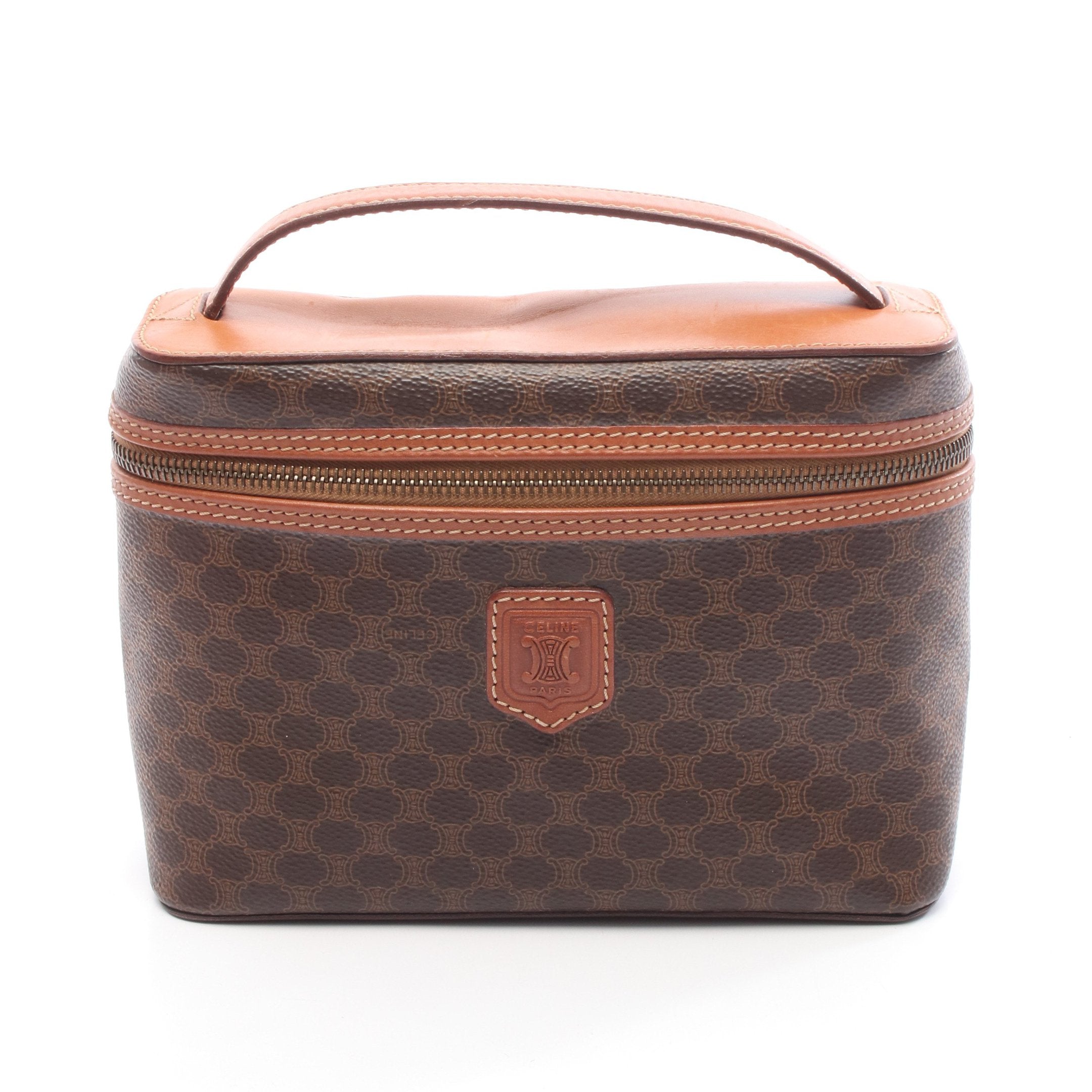 マカダム ハンドバッグ バニティバッグ PVC レザー ダークブラウン