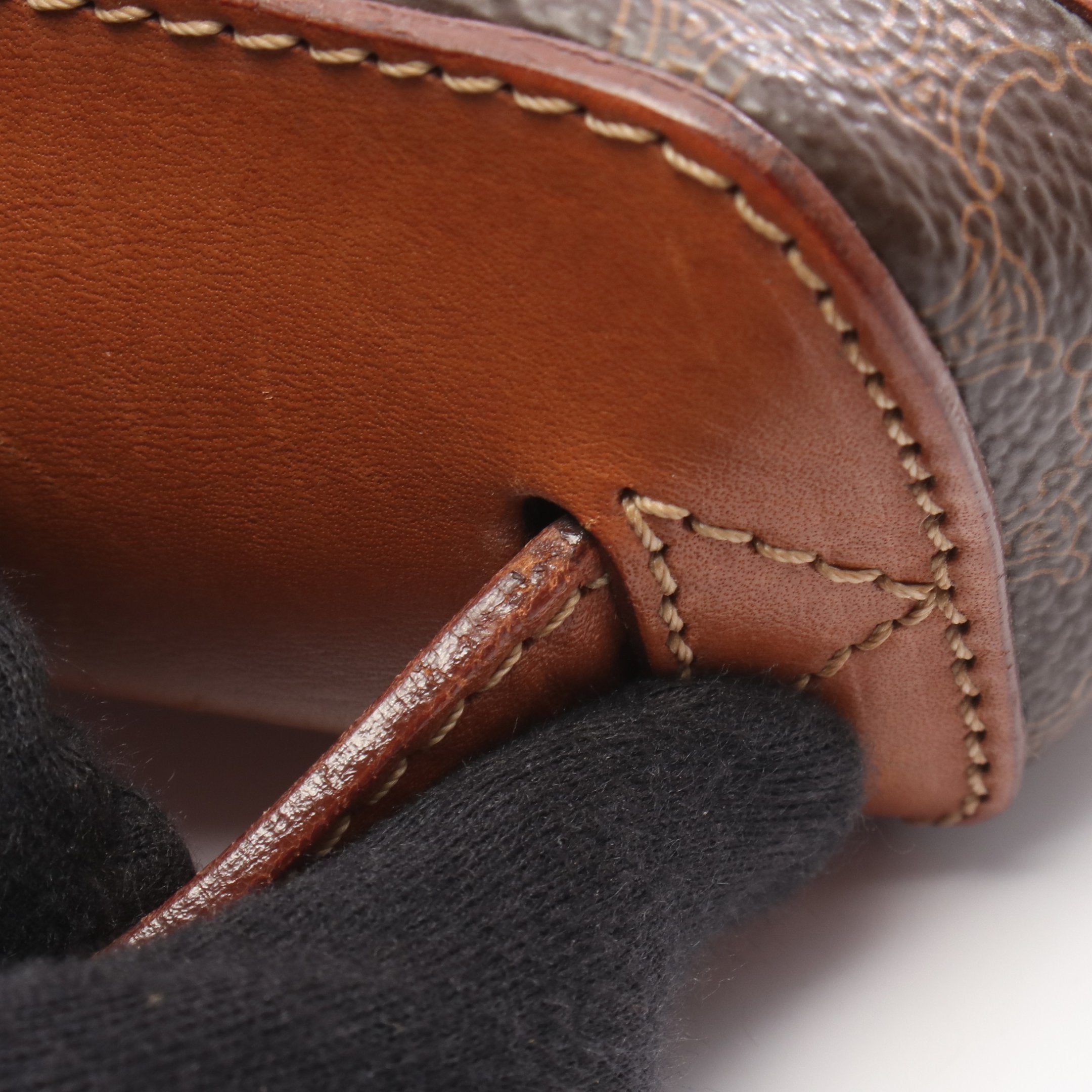 マカダム ハンドバッグ バニティバッグ PVC レザー ダークブラウン